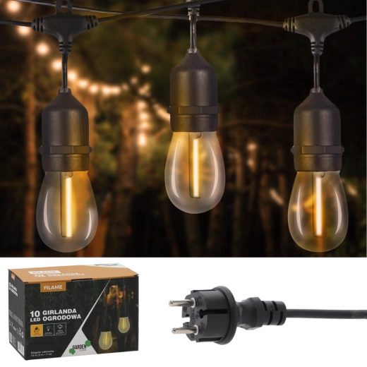 Zewnętrzna girlanda świetlna 10 m z 10 LED E27, ciepła biel, IP44