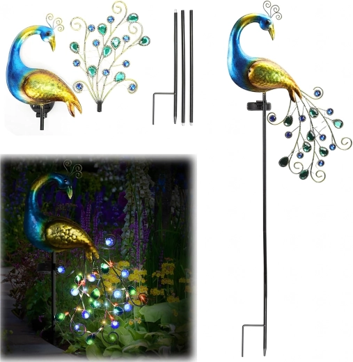 Solarne pawie ogrodowe światło na wbijany kolec