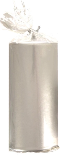 Srebrna metaliczna świeca walcowa 7 × 14 cm