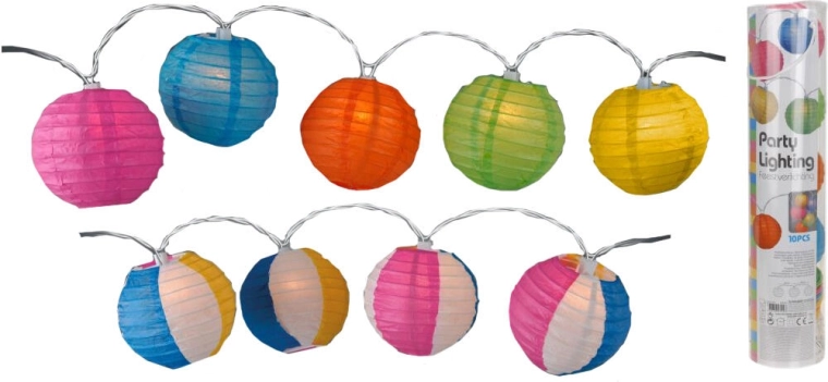LED łańcuch lampiony 10 cm, 10 LED, kolorowy