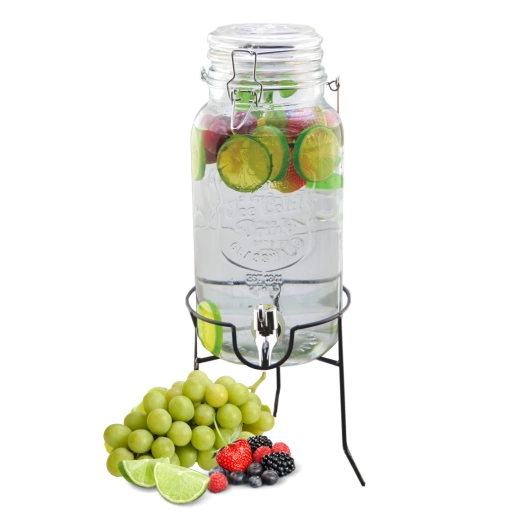 Szklany dyspenser do napojów z kranikiem na stojaku 4 l