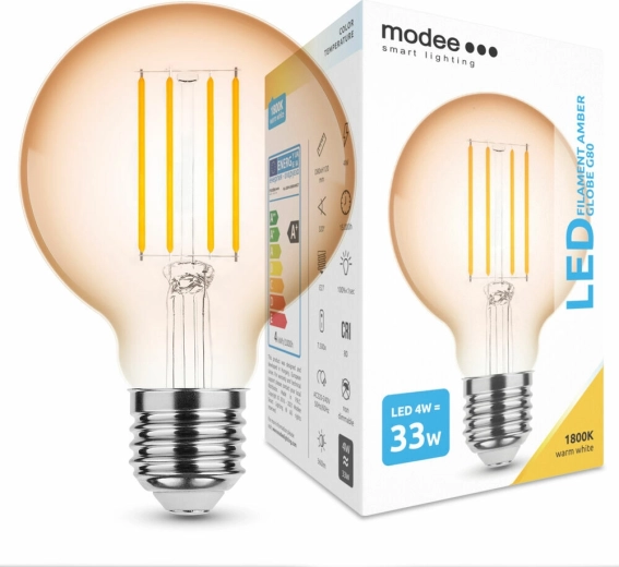 Modee LED żarówka filamentowa Amber Globe G80 4W E27, 360 lm, ciepła biel