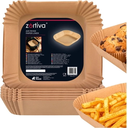Papierowe wkłady Zortiva do frytkownicy beztłuszczowej 23 × 23 cm, 100 szt.
