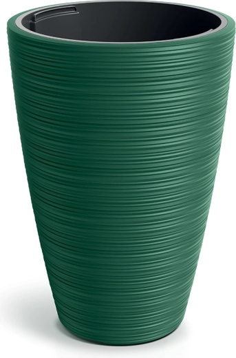 Plastowa donica Venas Round z wkładem, ciemnozielona, 30 cm