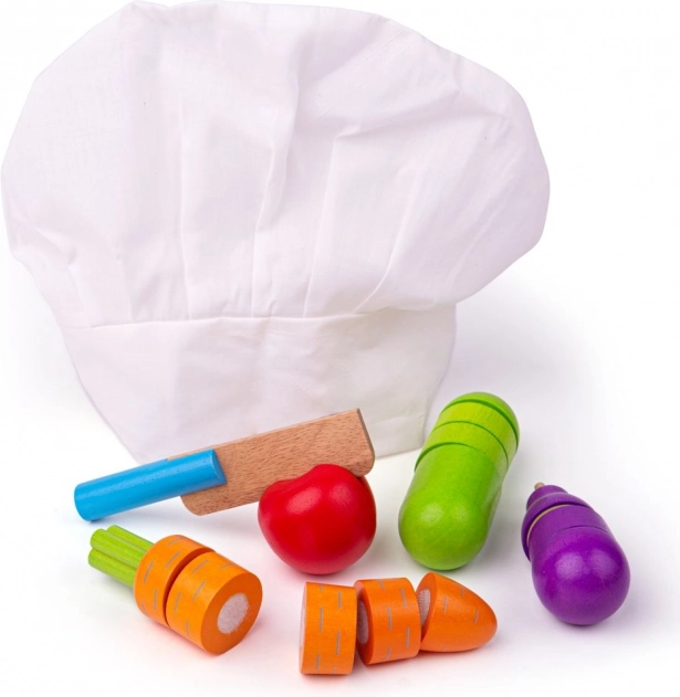 Drewniane warzywa do krojenia z czapką BIGJIGS TOYS