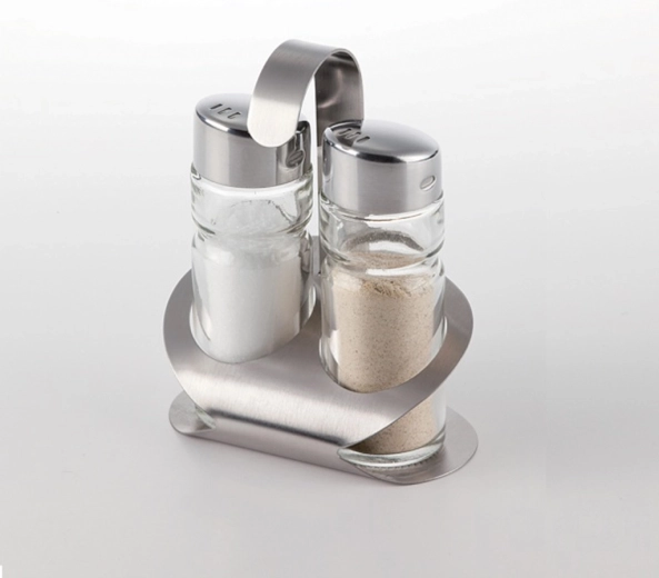 Zestaw przyprawowy Provence – sól i pieprz, szkło w stojaku ze stali nierdzewnej