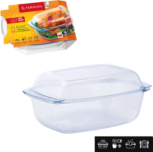Prostokątne żaroodporne szklane naczynie do zapiekanek z pokrywą 5,2 l