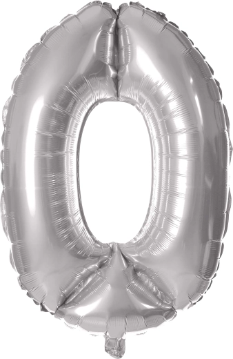 Balon foliowy TORO w kształcie cyfry 0, 30 cm – Srebrny