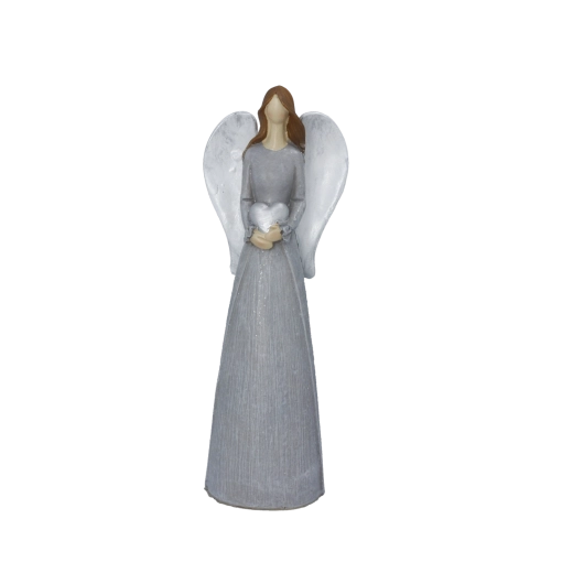Szara świąteczna figurka anioła z sercem