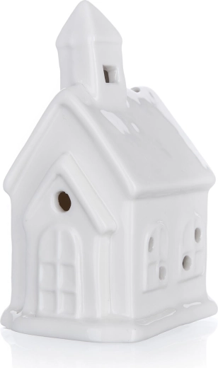 Porcelanowy domek LED – biała dekoracja z migoczącym światłem