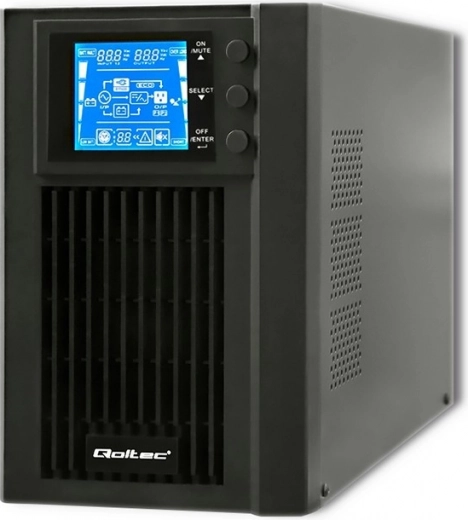 Zasilacz awaryjny UPS Qoltec, online, czysta fala sinusoidalna, 1KVA, 800W, LCD, USB
