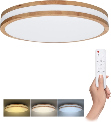 Solight LED lampa sufitowa/ścienna Woody z pilotem, 48 W, 38 cm, ściemnialna, zmiana temperatury barwowej światła