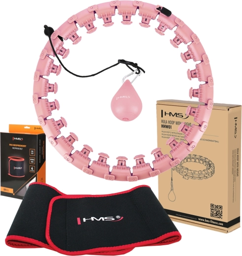 Zestaw masażowej obręczy z obciążnikiem HMS HHW01 i pasa wyszczuplającego BR163 – różowy