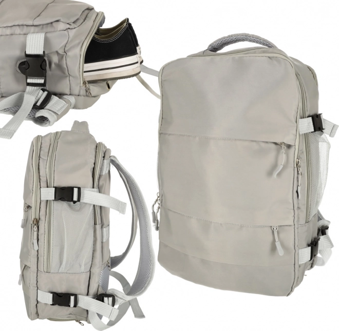 Szary plecak podróżny z złączem USB, wodoodporny