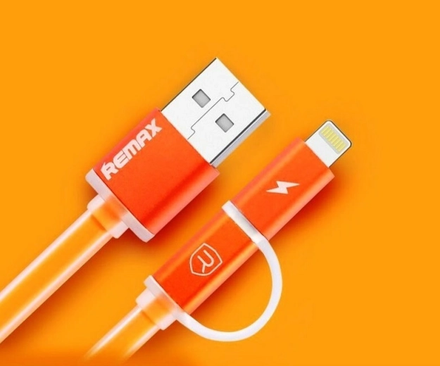 Remax Aurora 2w1 kabel ładujący i danych USB–Lightning/micro‑USB, pomarańczowy