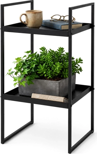 Czarny metalowy stolik pomocniczy z dwiema półkami 27 × 27 × 54 cm