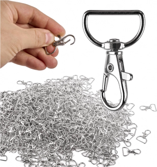 Metalowe obrotowe karabińczyki „rybka” 3,7 × 2 cm, srebrne – 500 szt.