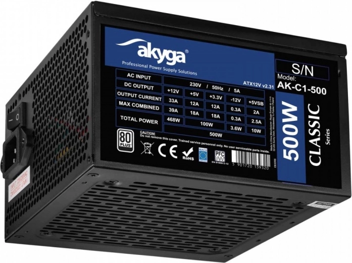 Akyga ATX zasilacz 500 W Classic 80 PLUS