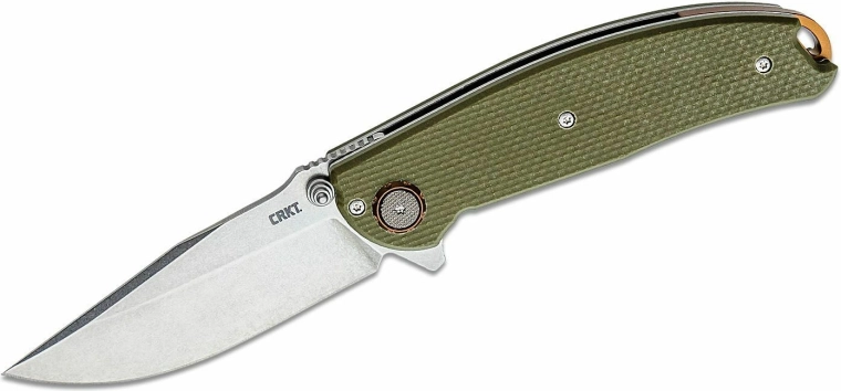 CRKT Butte nóż składany z wspomaganym otwieraniem, D2, stonewash, zielone G10