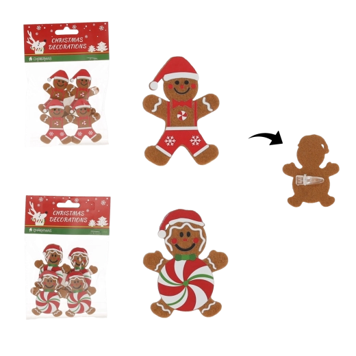 Zestaw pierniczkowych ozdób z klipsami 4,5 × 6,5 cm, 4 szt.