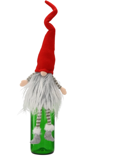 Świąteczny dekoracyjny skrzat – pokrowiec na butelkę wina