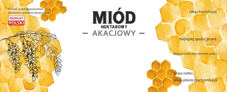 Zestaw 100 etykiet na akacjowy miód nektarowy 154 × 60 mm