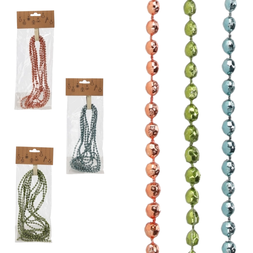 Świąteczna girlanda z koralikami 2,7 m – oliwkowa, miedziana i grafitowa