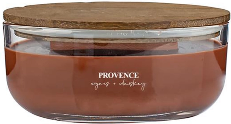 Świeca zapachowa w szkle Provence z drewnianym knotem cigars & whisky 24 h