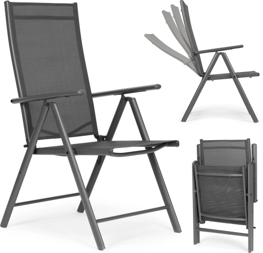 Składane stalowe krzesło ogrodowe z regulowanym oparciem, szare, MULTIGARDEN