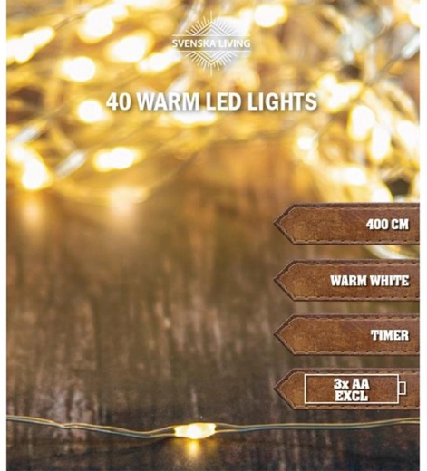 Świąteczny łańcuch świetlny 40 LED z timerem 4 m, ciepła biel