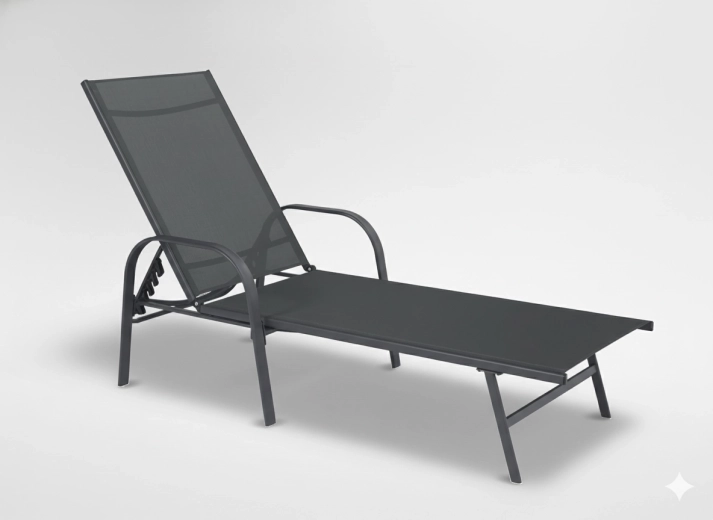 Ogrodowy leżak regulowany 195 × 69 × 94 cm, ciemnoszary