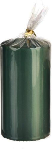 Dekoracyjna świeca walcowa matowo metaliczna zielona 14 cm