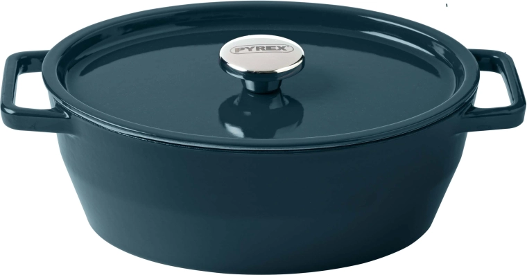 Żeliwny garnek Pyrex z pokrywką 24 cm, 4 l, ciemnozielony