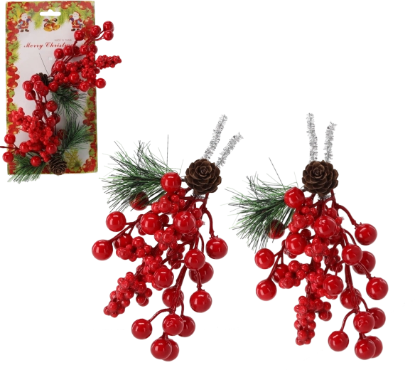 Dekoracyjne gałązki z jarzębiną i szyszkami, zestaw 2 szt.