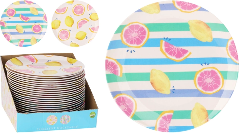 Płytki talerz z melaminy 25 cm z owocowym motywem