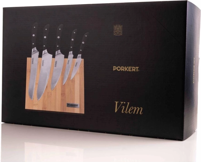 Zestaw noży kuchennych Vilem 5 szt. z magnetycznym bambusowym blokiem