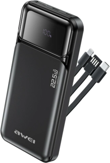 Powerbank Awei 10000 mAh z wbudowanymi kablami