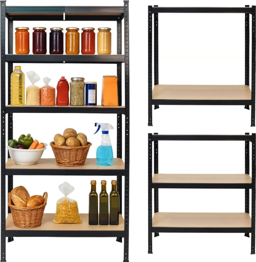 Metalowy regał magazynowy 2w1 w kolorze czarnym, 5 półek MDF 180 × 90 × 40 cm