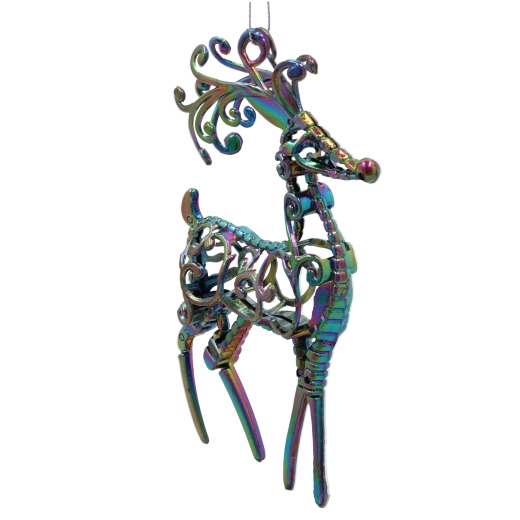 Zawieszana świąteczna ozdoba jeleń z tęczowym, iryzującym efektem 10 × 16 cm