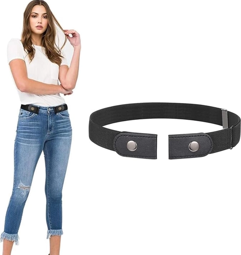 Elastyczny pasek do spodni bez klamry, regulowany, czarny