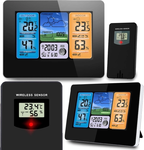 Cyfrowa stacja pogodowa z kolorowym wyświetlaczem BD-902, czarna