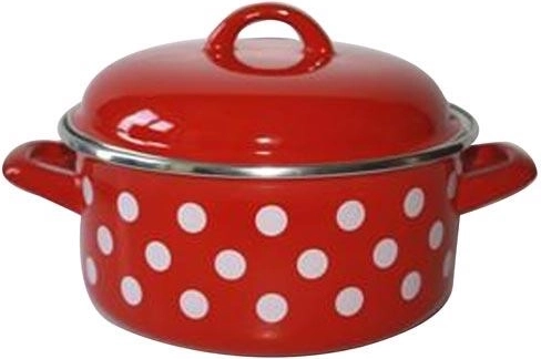 Emaliowany garnek z pokrywką 20 cm 2,8 l czerwony Groszki