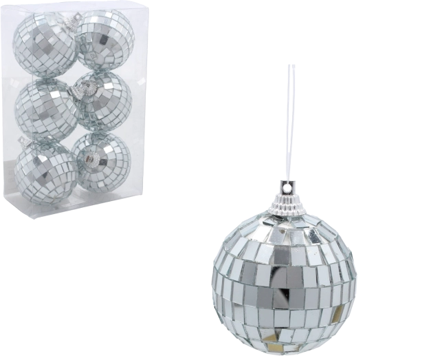 Zestaw 6 lustrzanych srebrnych bombek 5 cm