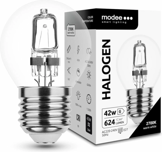 Żarówka halogenowa Modee Mini Globe 42 W E27, 624 lm, ciepła biała