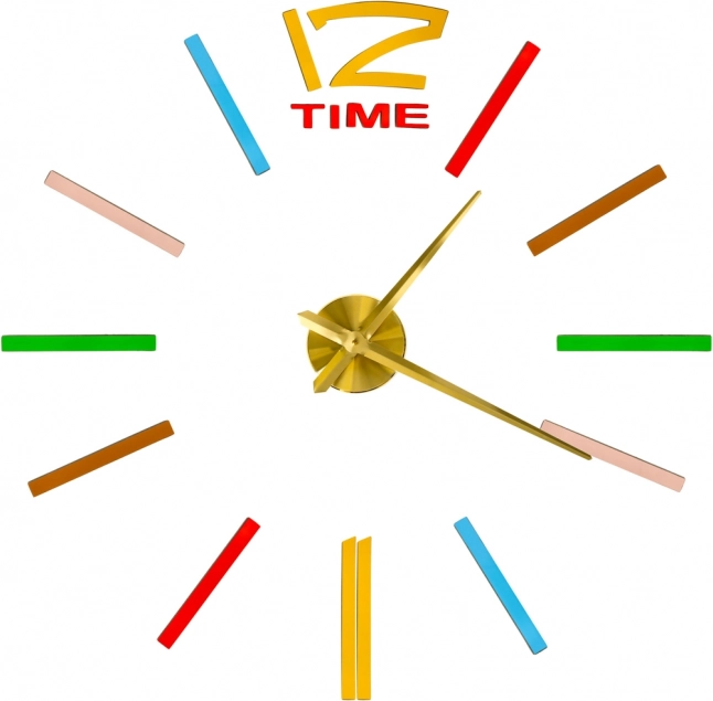 Ścienny zegar naklejany DIY z regulowaną średnicą, złote wskazówki, kolorowe znaczniki