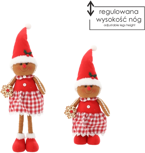 Świąteczna dekoracja piernikowa dziewczynka z teleskopowymi nogami