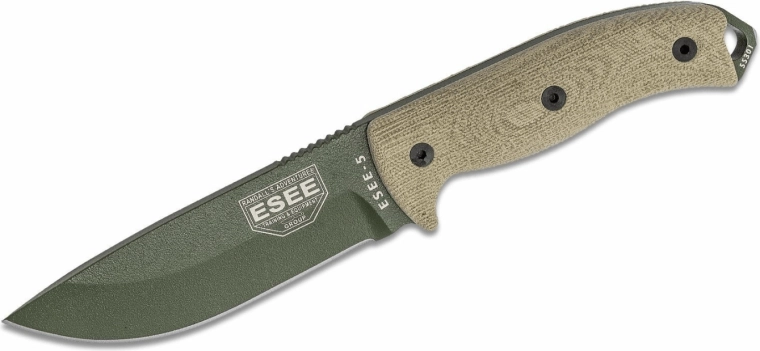 Nóż outdoorowy ESEE Model 5, 13,3 cm, zielony, Micarta, pochwa Kydex
