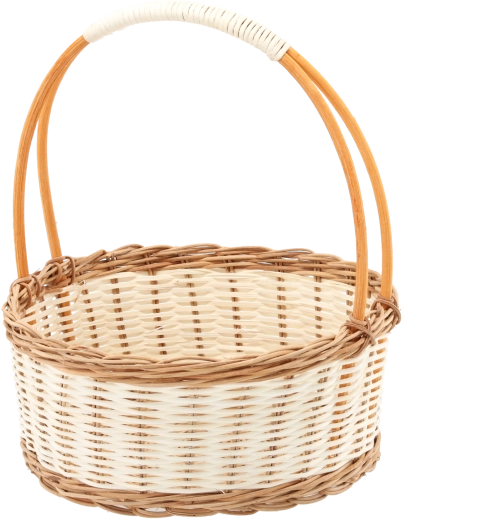 Kosz rattanowy z uchwytem, naturalny z białymi akcentami, 30 × 12/33 cm