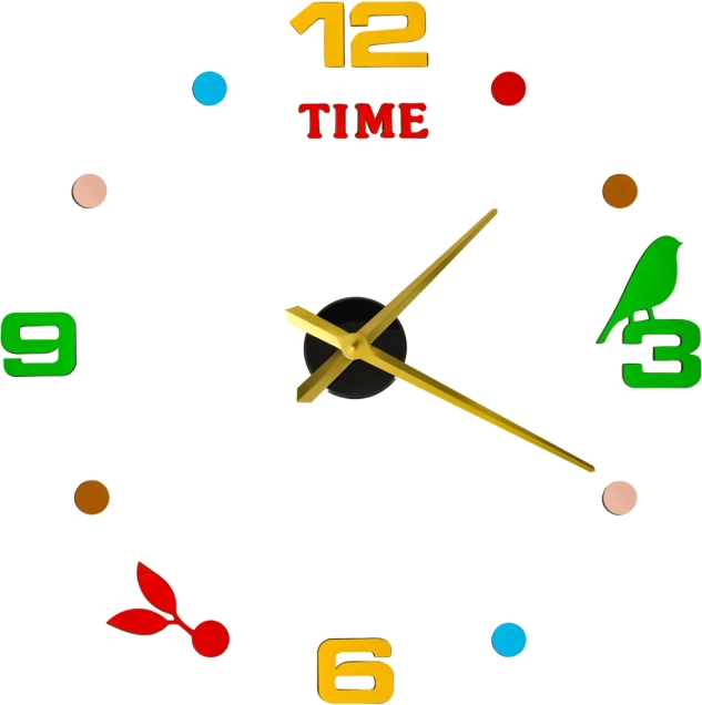 Naklejany zestaw DIY zegar ścienny z regulowaną średnicą 80–90 cm, złote wskazówki, kolorowe cyfry