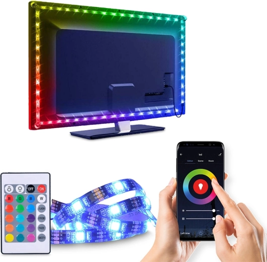 Solight inteligentna taśma LED Wi‑Fi RGB do podświetlenia telewizora 4 × 50 cm USB